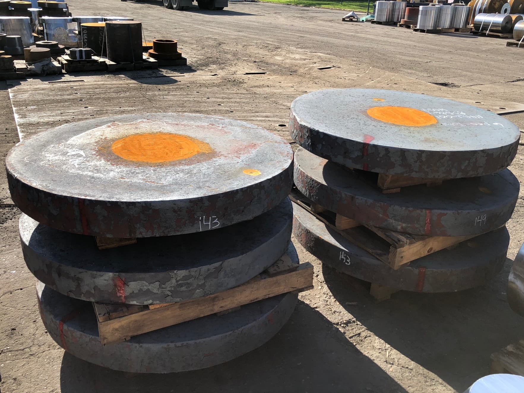 Stacked forged discs with hot-stamp marks